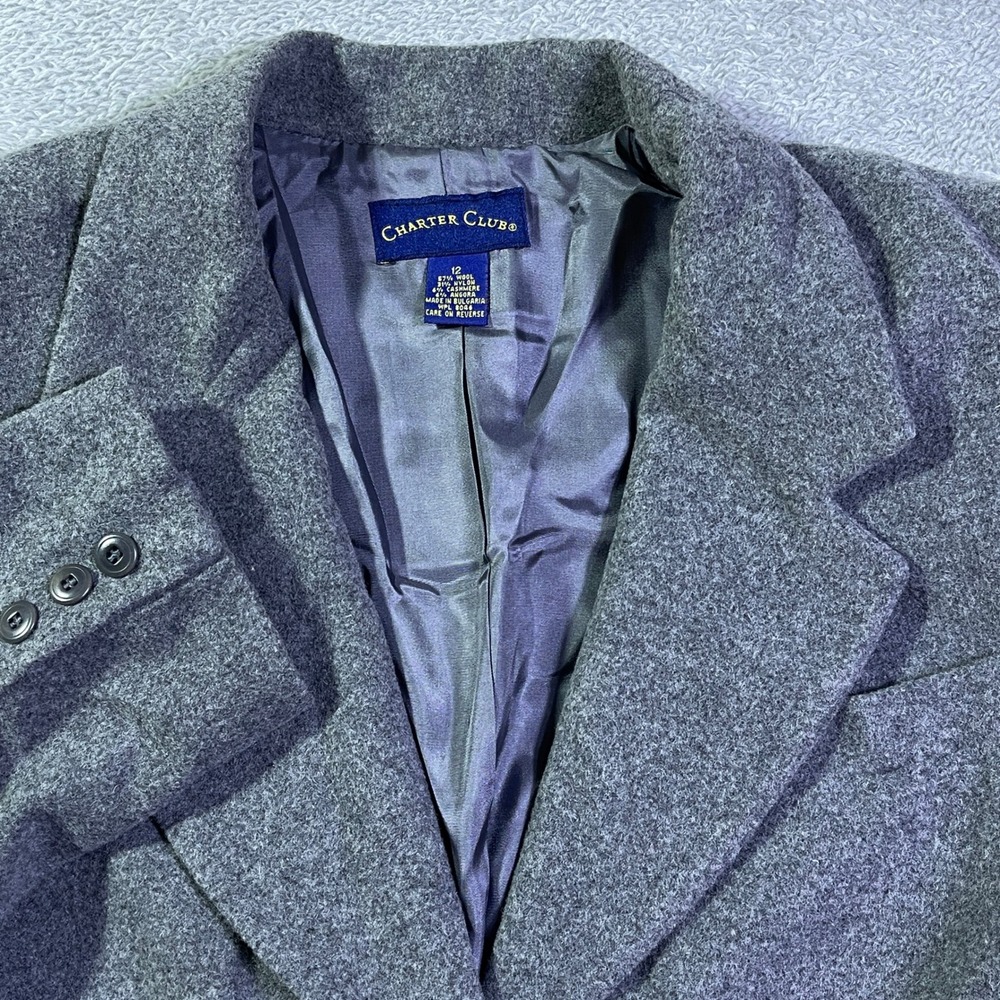 Charter Club Women's Wool Blend Blazer Gray Button Front Career Size 12